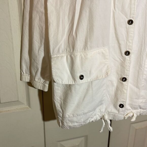 Vintage Obenna 1990s White Cotton Windbreaker Utility Jacket 3/4 Sleeves S - Picture 6 of 16